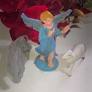 Blue Angel Italian Blue Nativity Angel ReplAcement Vintage Made in Gray Donkey